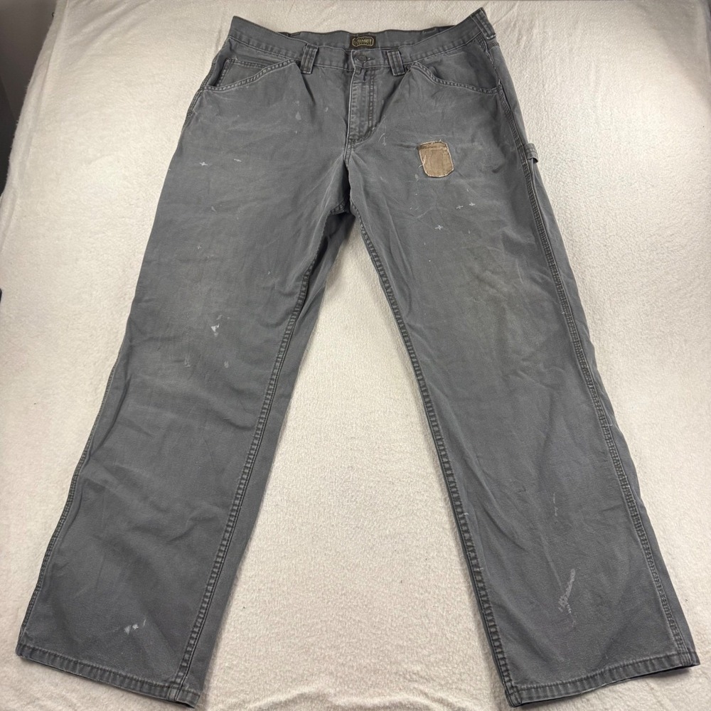 C.E. Schmidt Carpenter Pants Mens 38x34 Gray Good Distressed Canvas Workwear‎